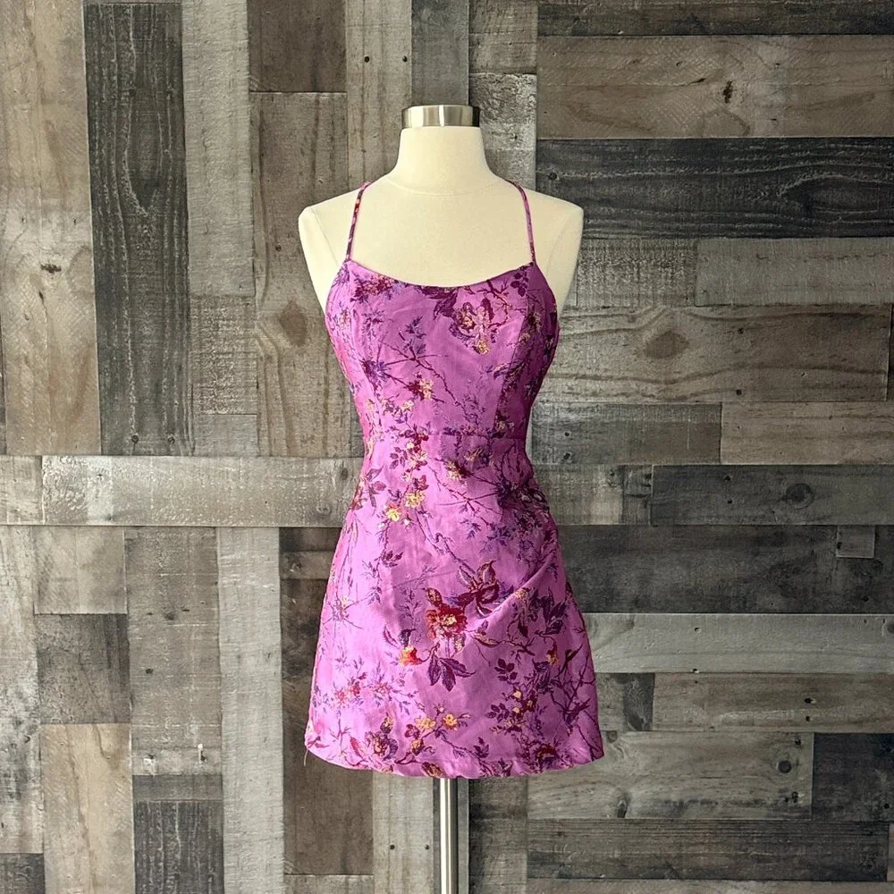 Urban Outfitters purple tapestry mini dress medium glam sparkly floral cocktail - Picture 4 of 10